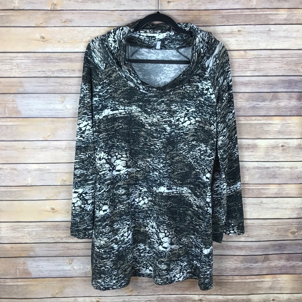Linea Domani Top Womens Large Printed Turtleneck Tunic Bell Sleeve Knit Pullover